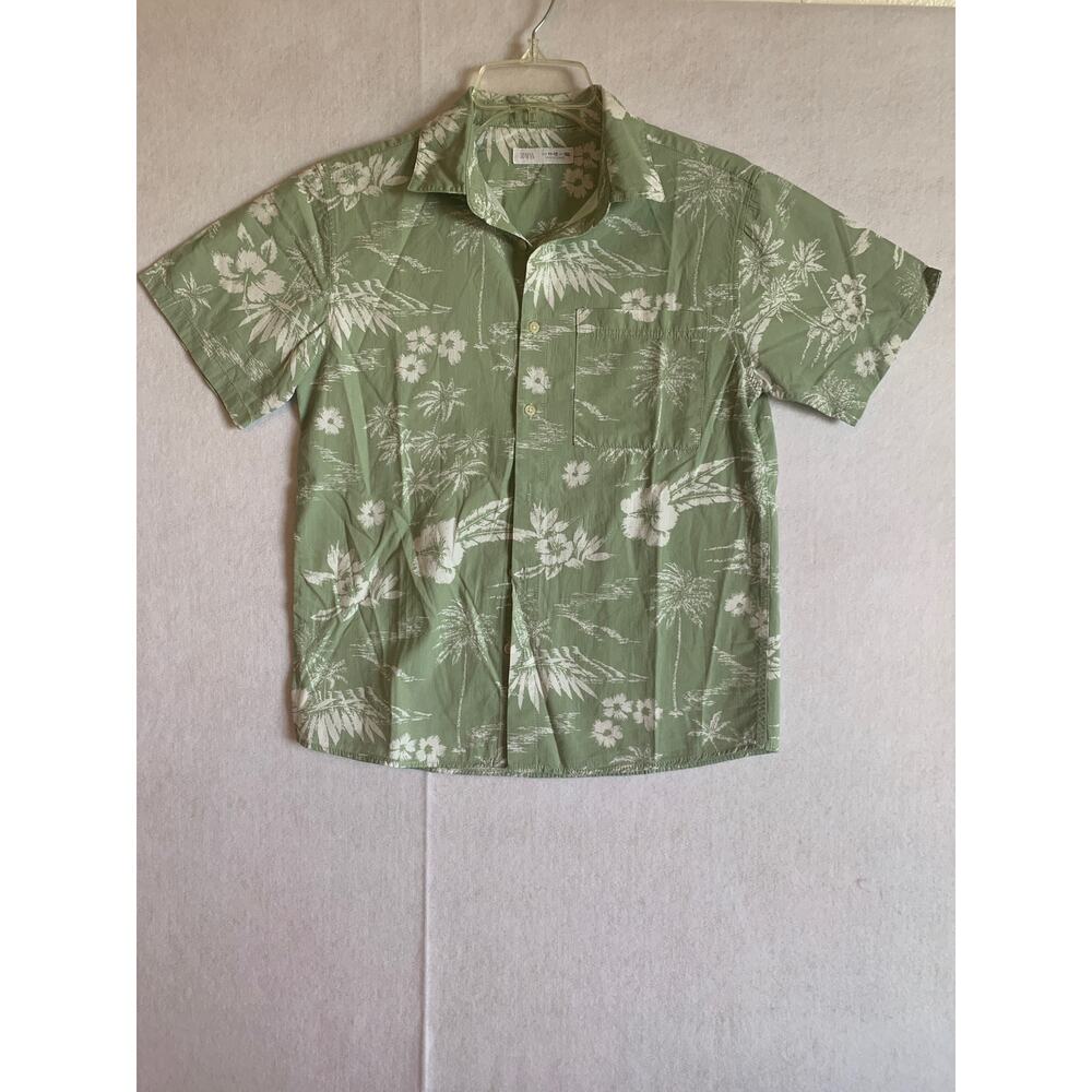 Zara Boys Shirt Hawaiian Floral Kids Size 11-12 Short Sleeve Button Casual Green